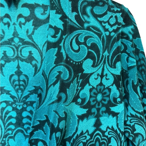 Talbots 100% merino wool green knit open cardigan medium petite - Picture 2 of 6